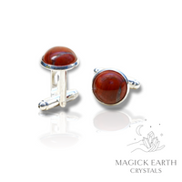 Strength & Stability - Brecciated Jasper Crystal Gemstone Cabochon Cufflinks With Silver Finish