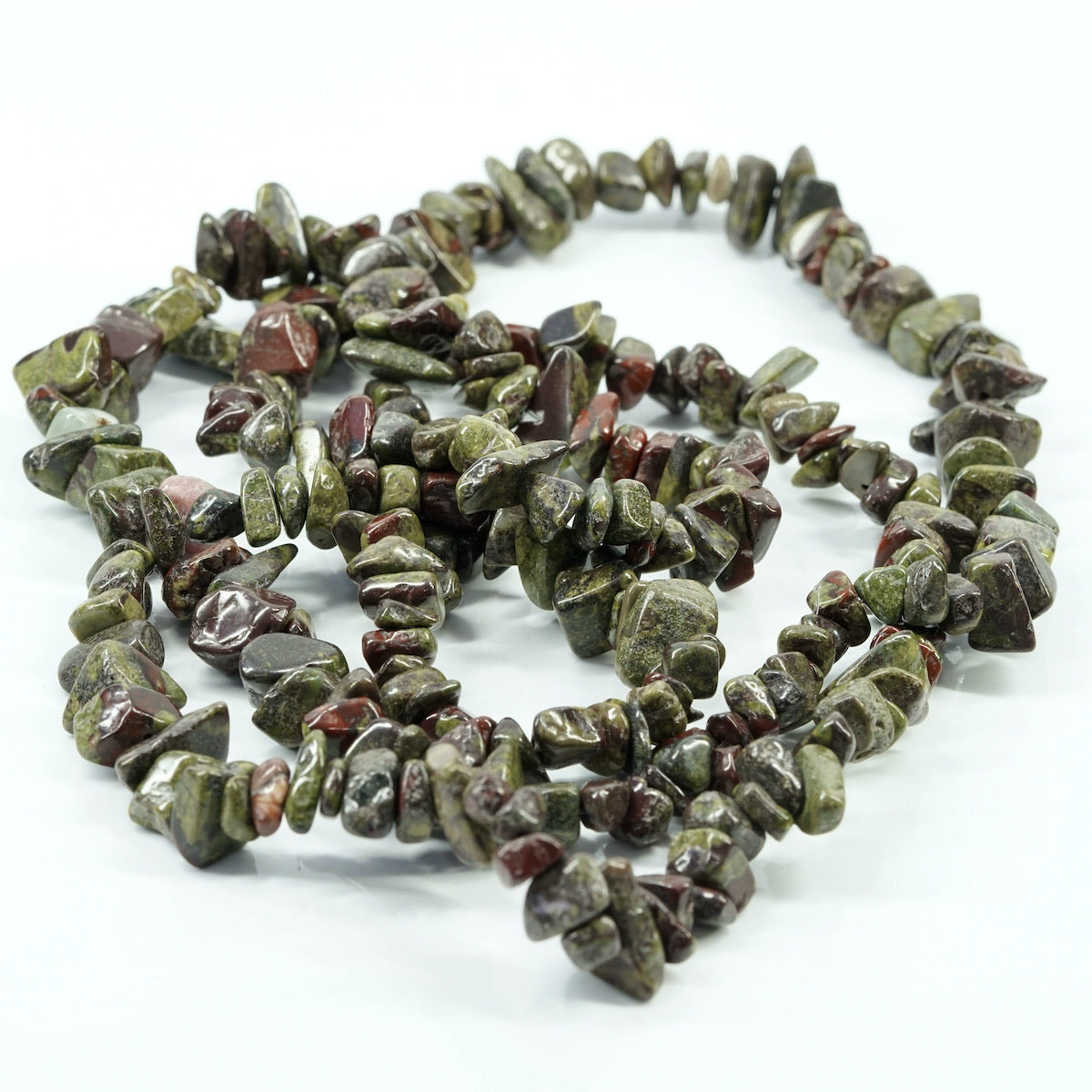 Dragons Blood Jasper Drilled Chip Strand  For Gentle Strength