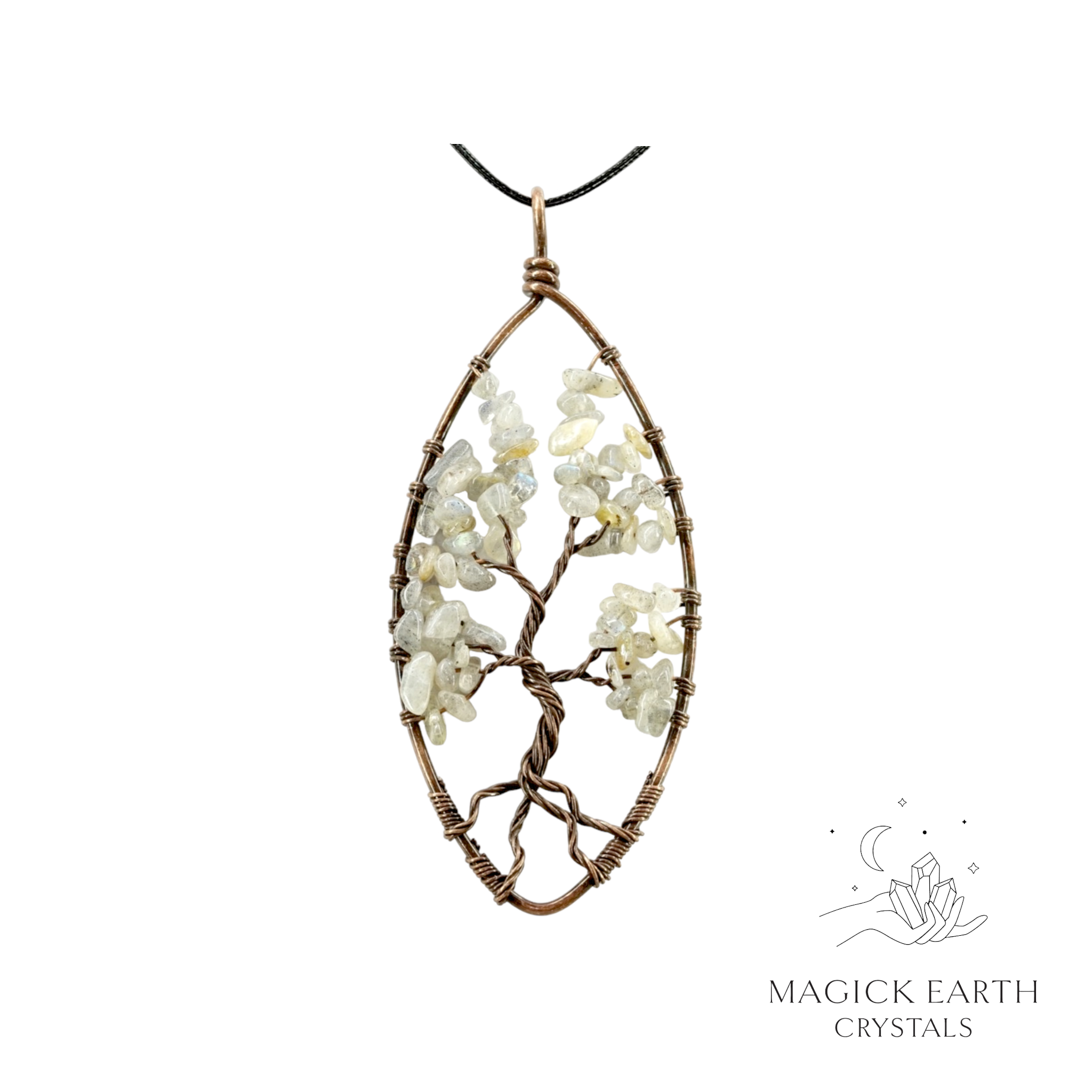 Labradorite crystal chip tree of life pendant For Magickal Protection