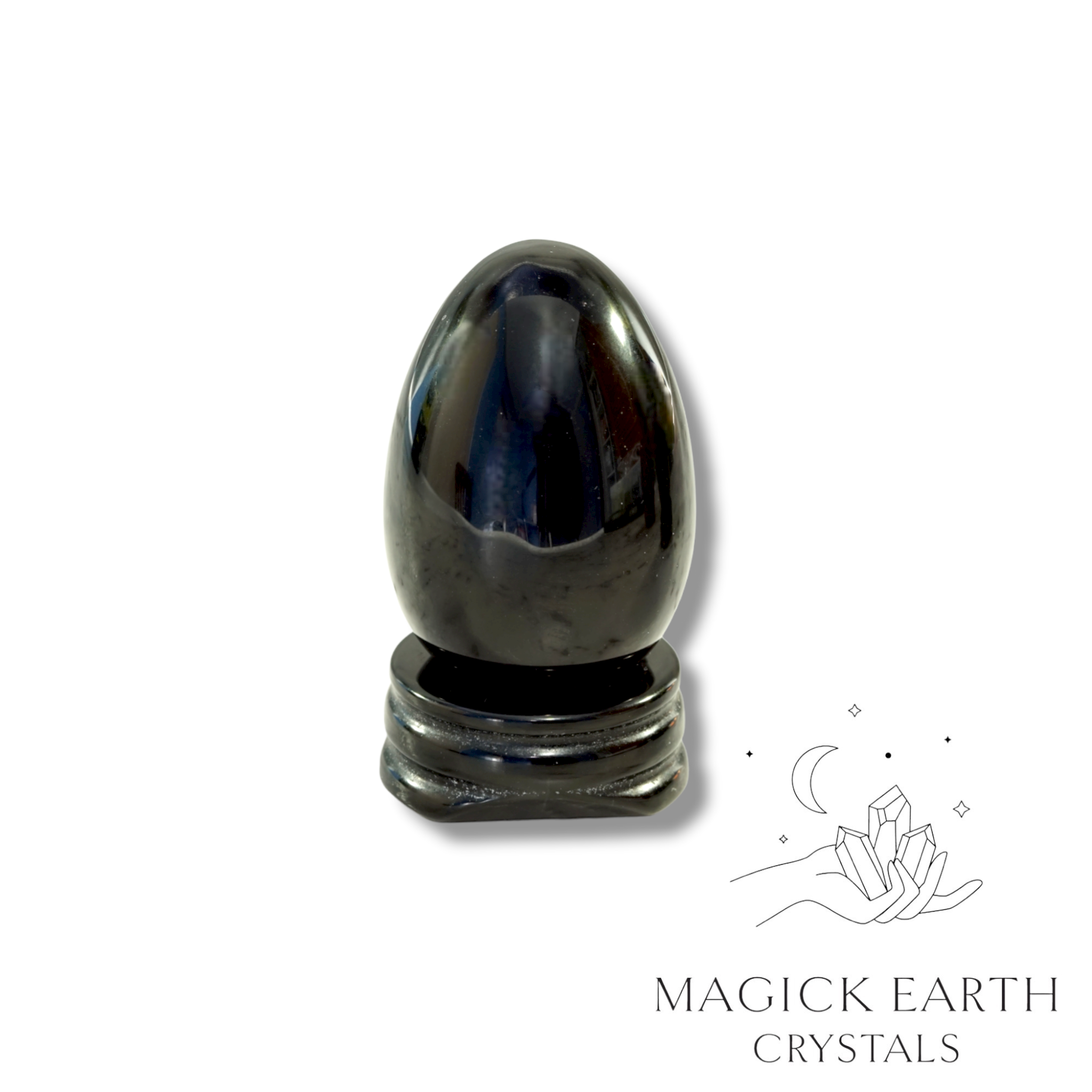 Obsidian  Egg With Carved Stand For Tough Love Protection