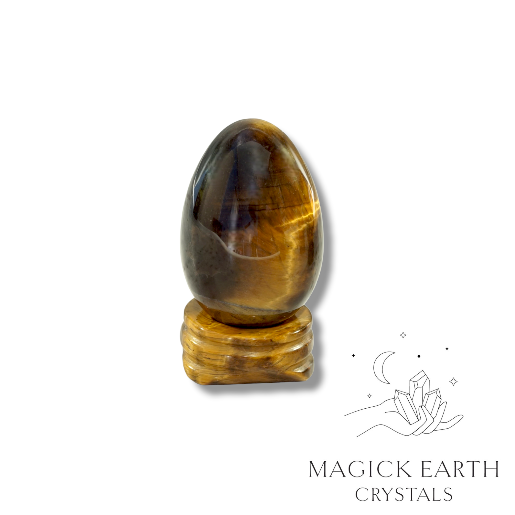 Tiger Eye  Egg With Carved Stand  For Confident Courage