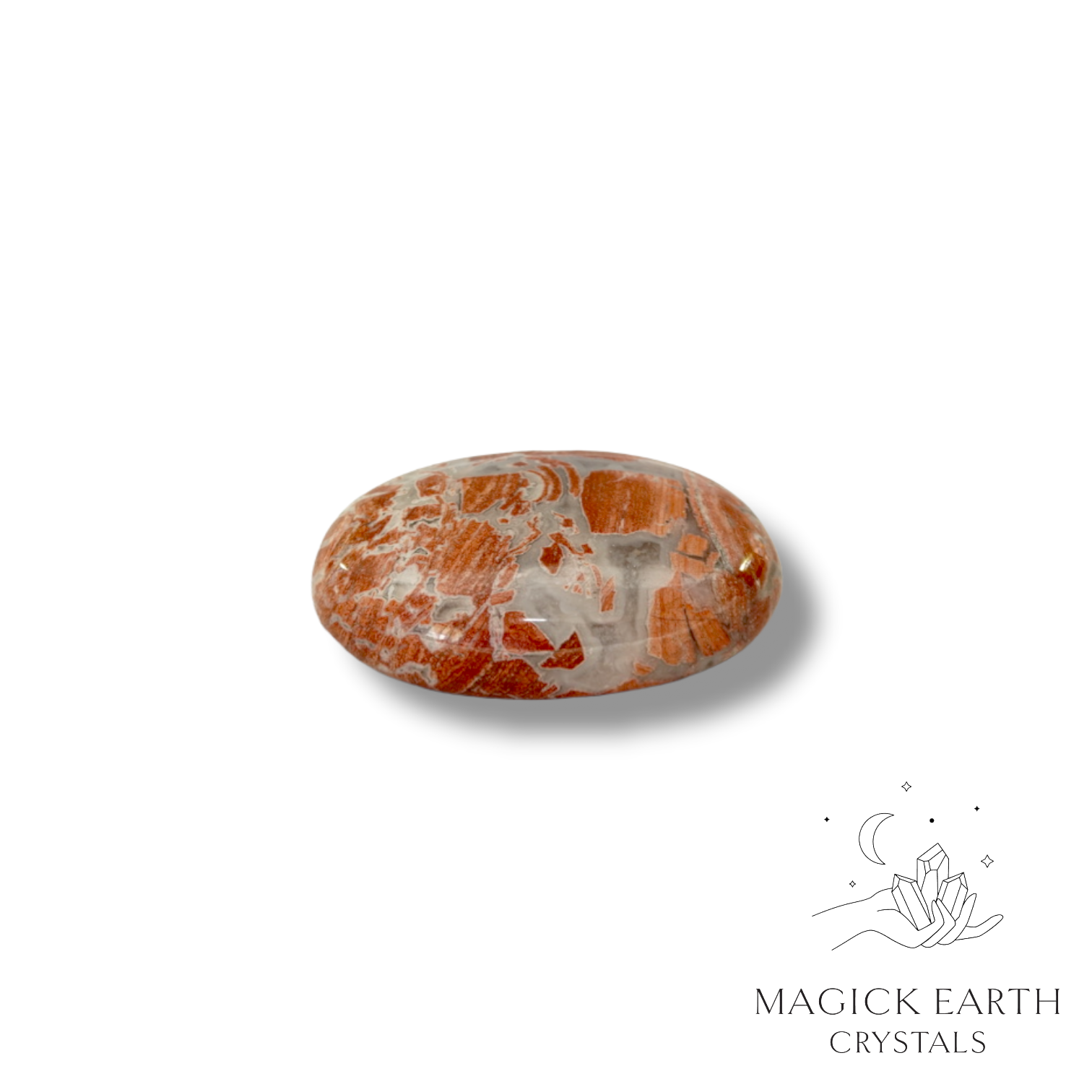 Strength & Stability - Brecciated Jasper Crystal Gemstone Flat Palm Stone Oval Shape