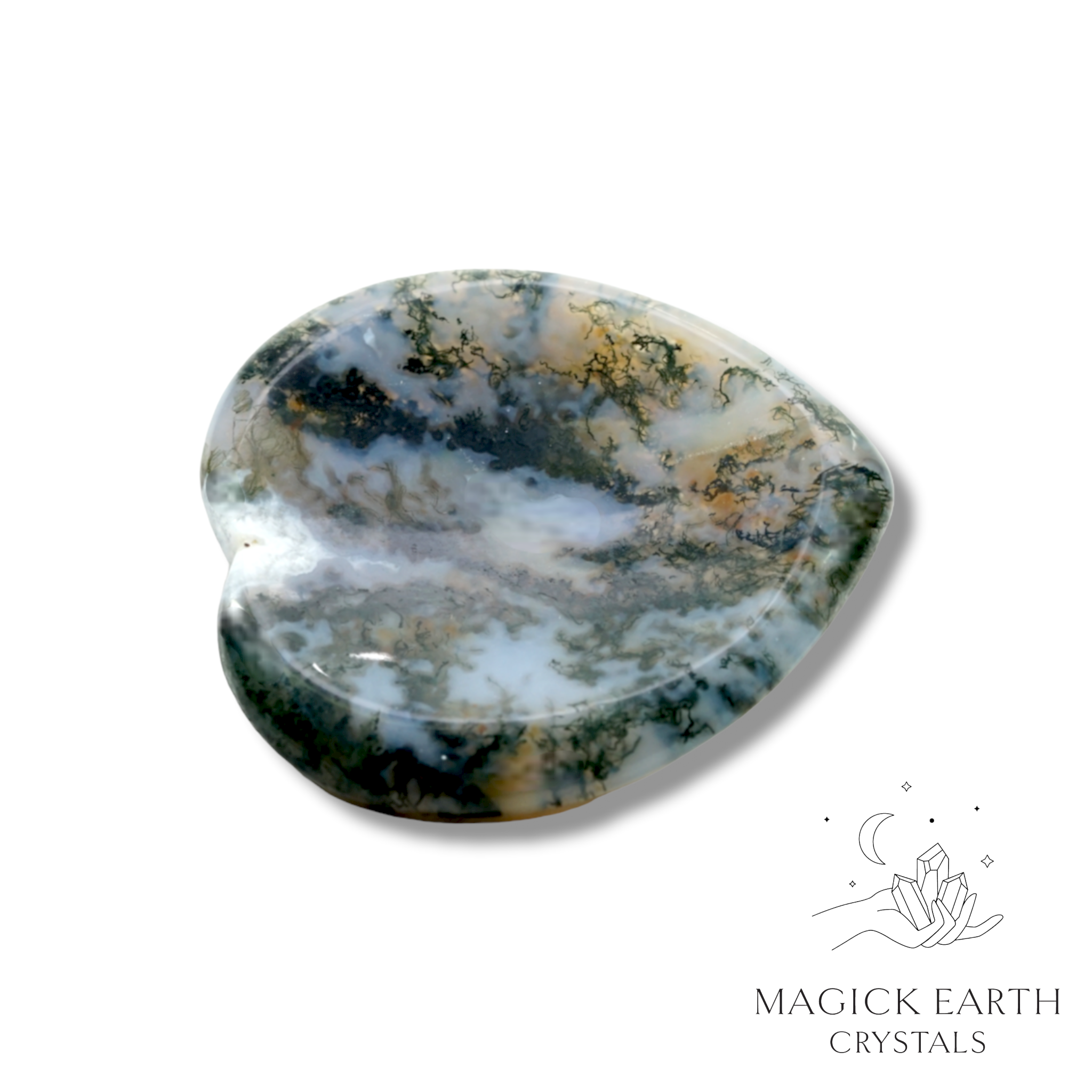Moss Agate  Heart Shaped Thumb Stone For Natural Earth Magick