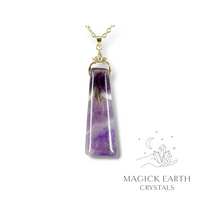 Amethyst Trapezoid Pendant Gold Finish For Stress Relief & Sleep