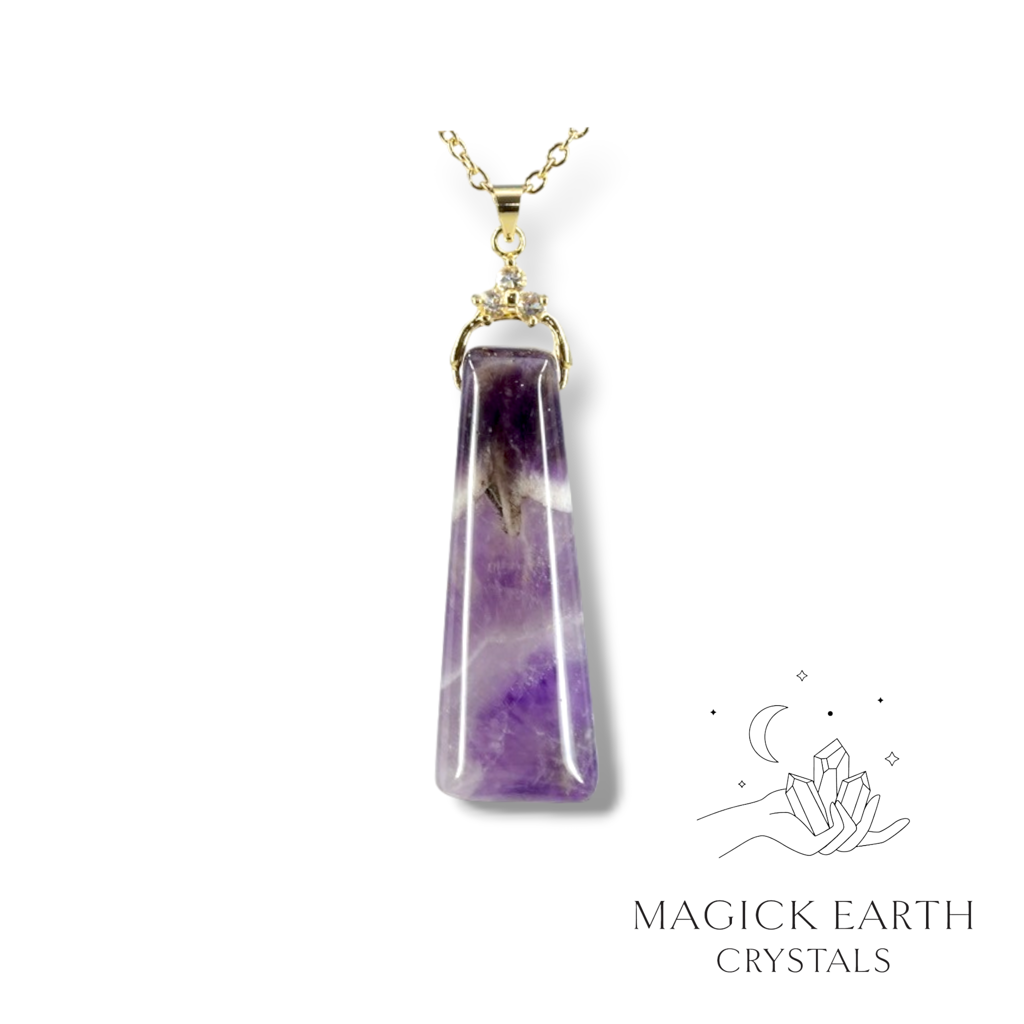 Amethyst Trapezoid Pendant Gold Finish For Stress Relief & Sleep