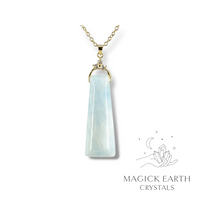 Aquamarine Trapezoid Shaped Pendant with Cubic Zirconia Bail and Gold Finish For Courage & Communication