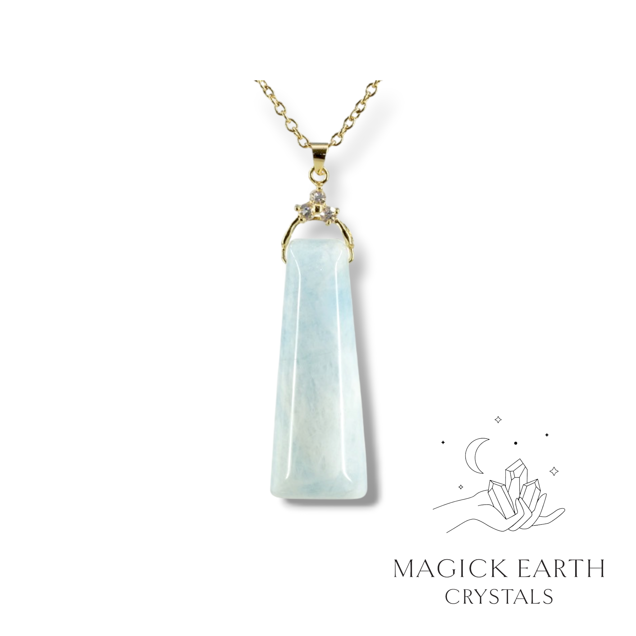 Aquamarine Trapezoid Shaped Pendant with Cubic Zirconia Bail and Gold Finish For Courage & Communication
