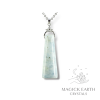 Aquamarine Trapezoid Shaped Pendant with Cubic Zirconia Bail and Platinum Finish For Courage & Communication