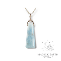 Aquamarine Trapezoid Shaped Pendant with Cubic Zirconia Bail and Rose Gold Finish For Courage & Communication