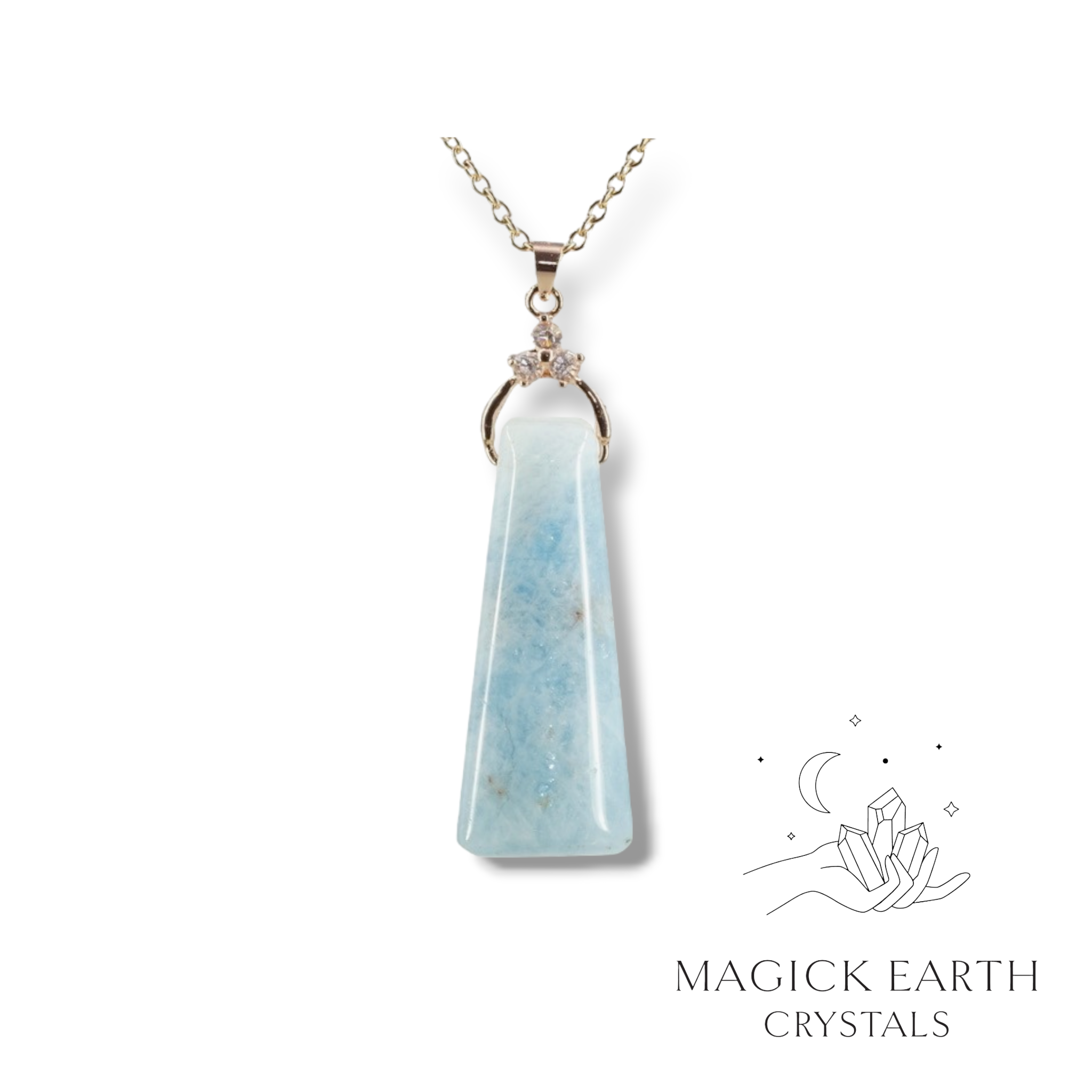 Aquamarine Trapezoid Shaped Pendant with Cubic Zirconia Bail and Rose Gold Finish For Courage & Communication