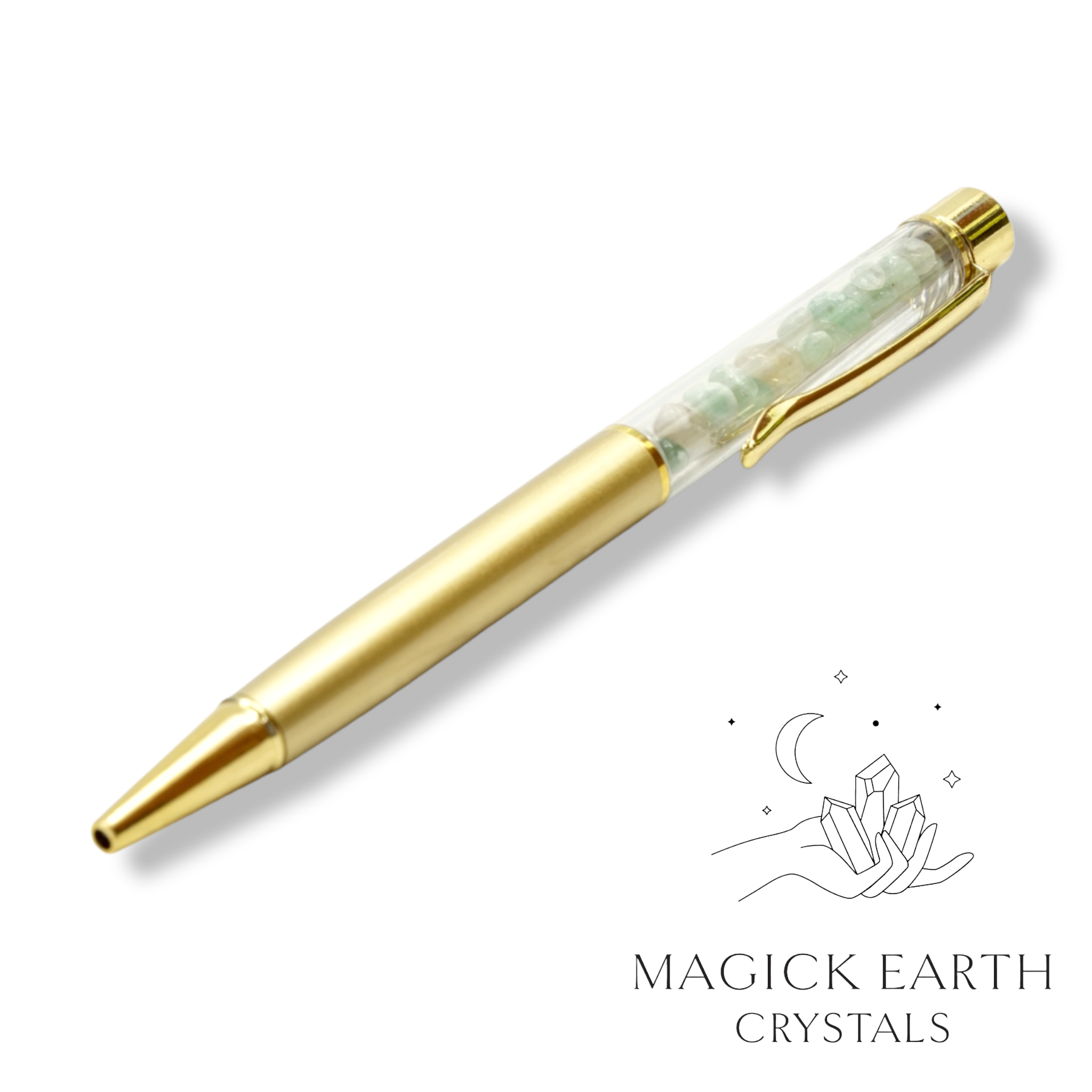 Aventurine Crystal Gemstone Chip Pens with Matte Gold Finish