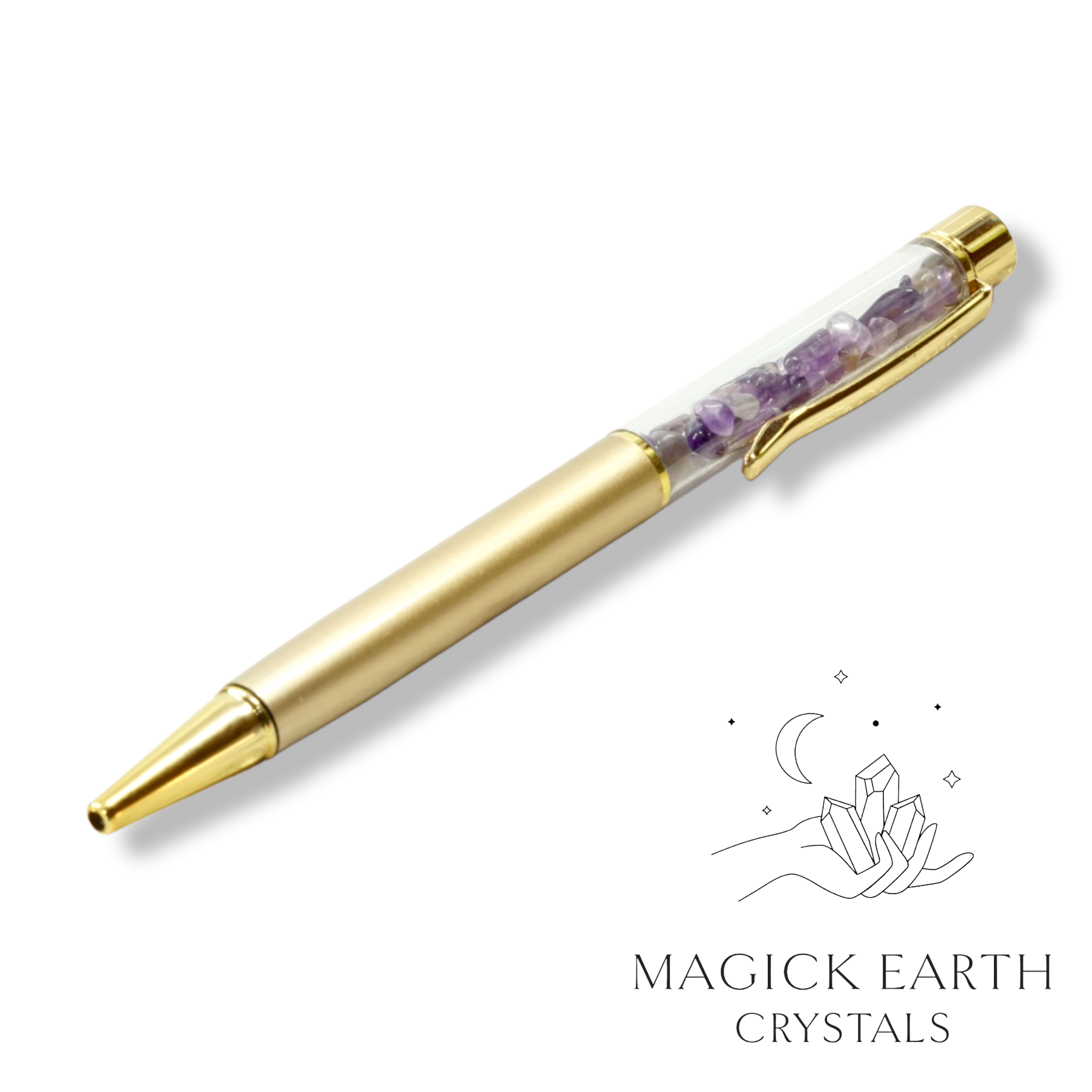 Amethyst Crystal Chip Pens  Matte Gold For Stress Relief & Sleep