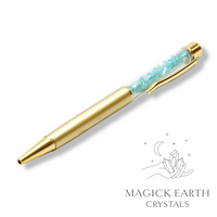 Apatite Crystal Chip Pens with Matte Gold Finish For Motivation & Creativity