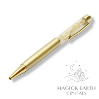 Citrine Crystal Chip Pen Matte Gold For Abundance & Joy