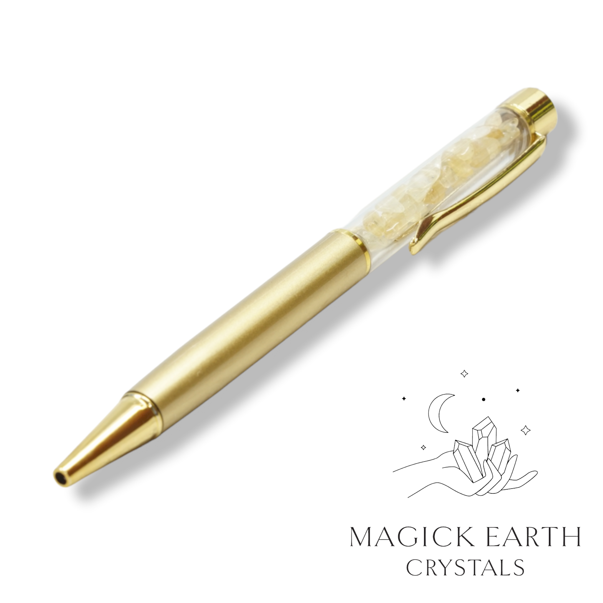 Citrine Crystal Chip Pen Matte Gold For Abundance & Joy