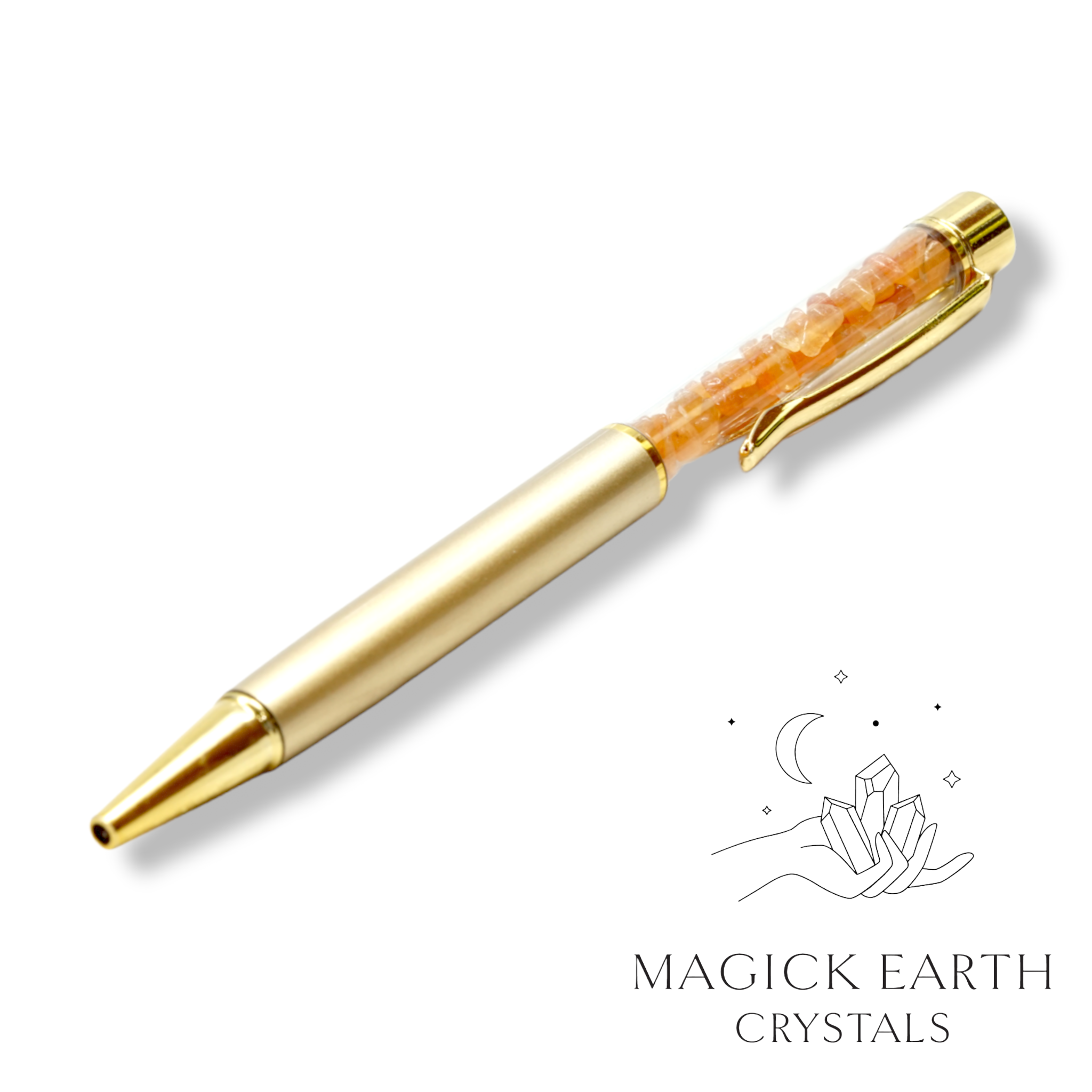 Red Aventurine Crystal Chip Pen Matte Gold For Luck & Opportunity