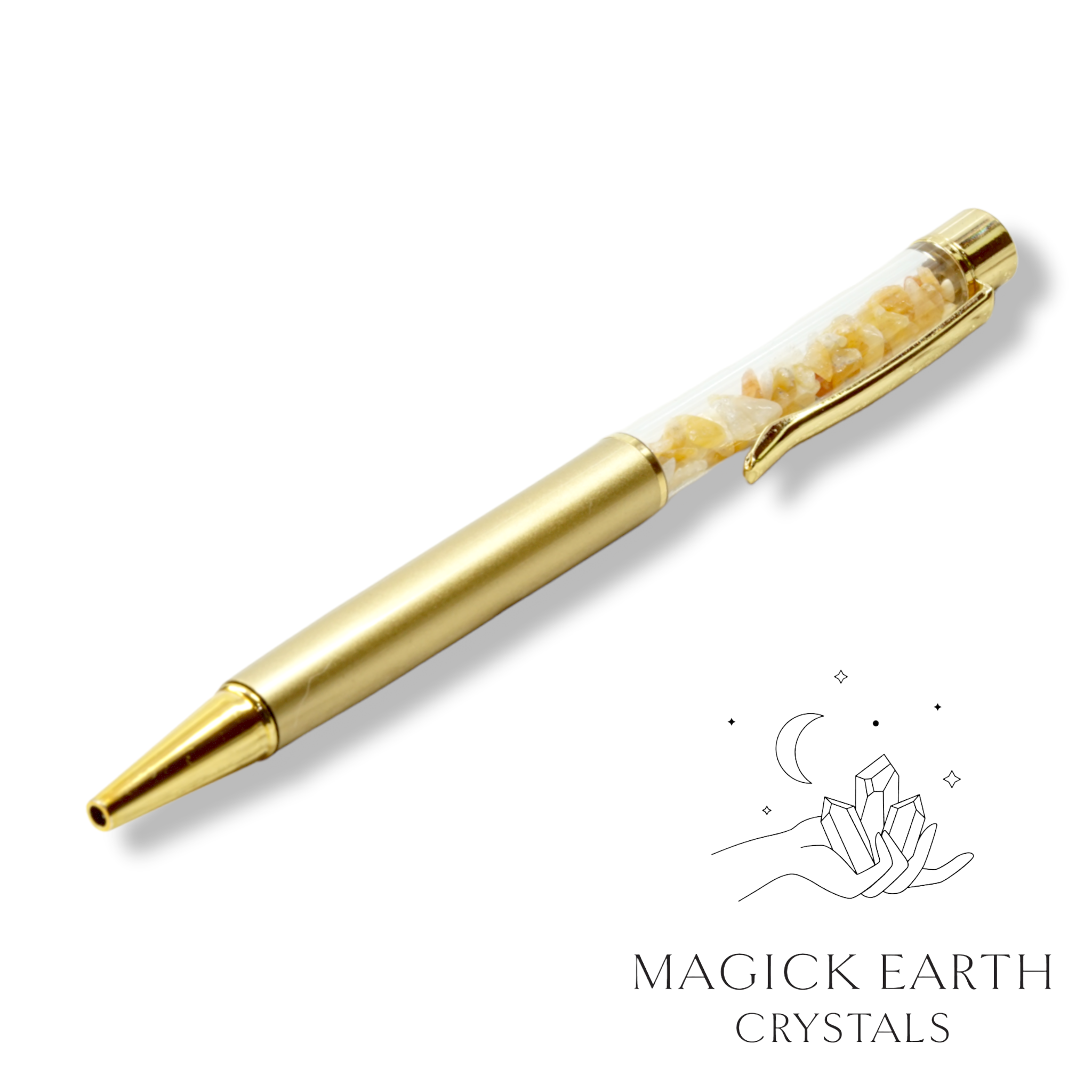 Yellow Aventurine Crystal  Chip Pens   Matte Gold For Luck & Opportunity