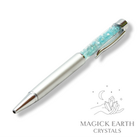 Apatite Crystal  Chip Pens with Matte Platinum Finish For Motivation & Creativity