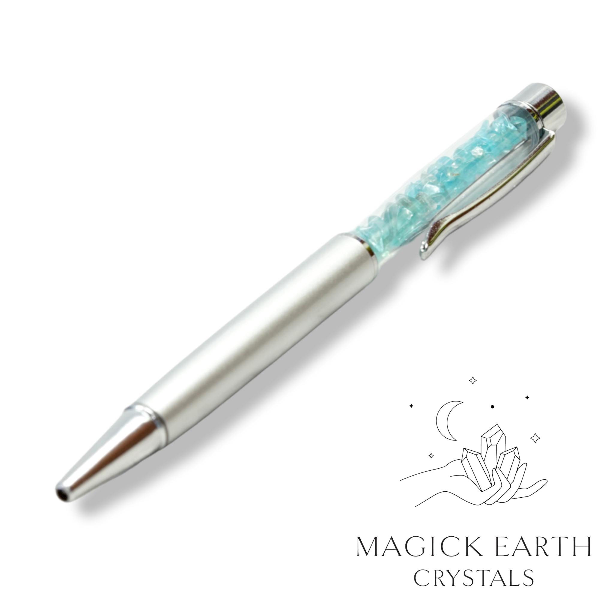 Apatite Crystal  Chip Pens with Matte Platinum Finish For Motivation & Creativity