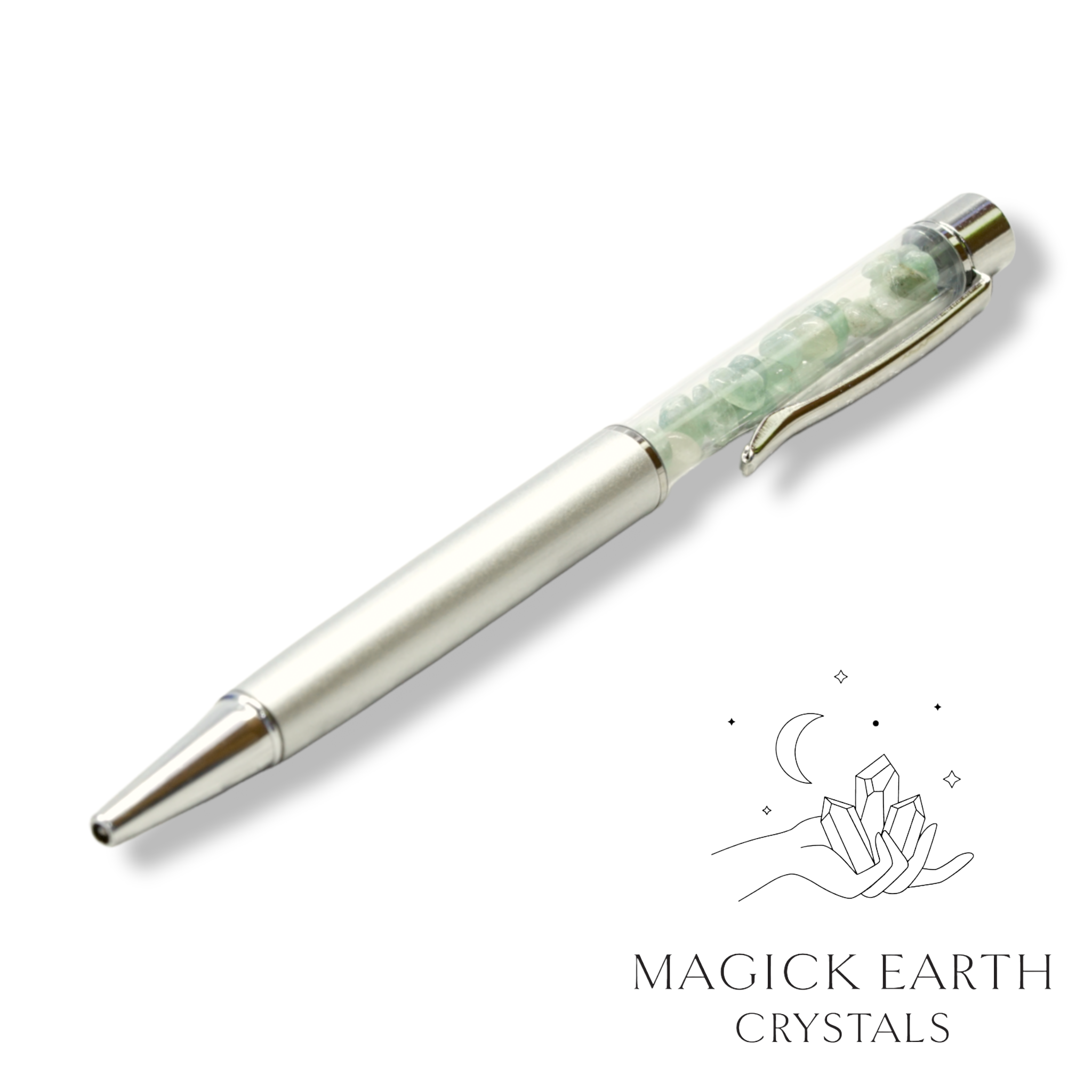 Aventurine Crystal Gemstone Chip Pens with Matte Platinum Finish