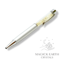 Citrine Crystal Chip Pen Matte Platinum For Abundance & Joy