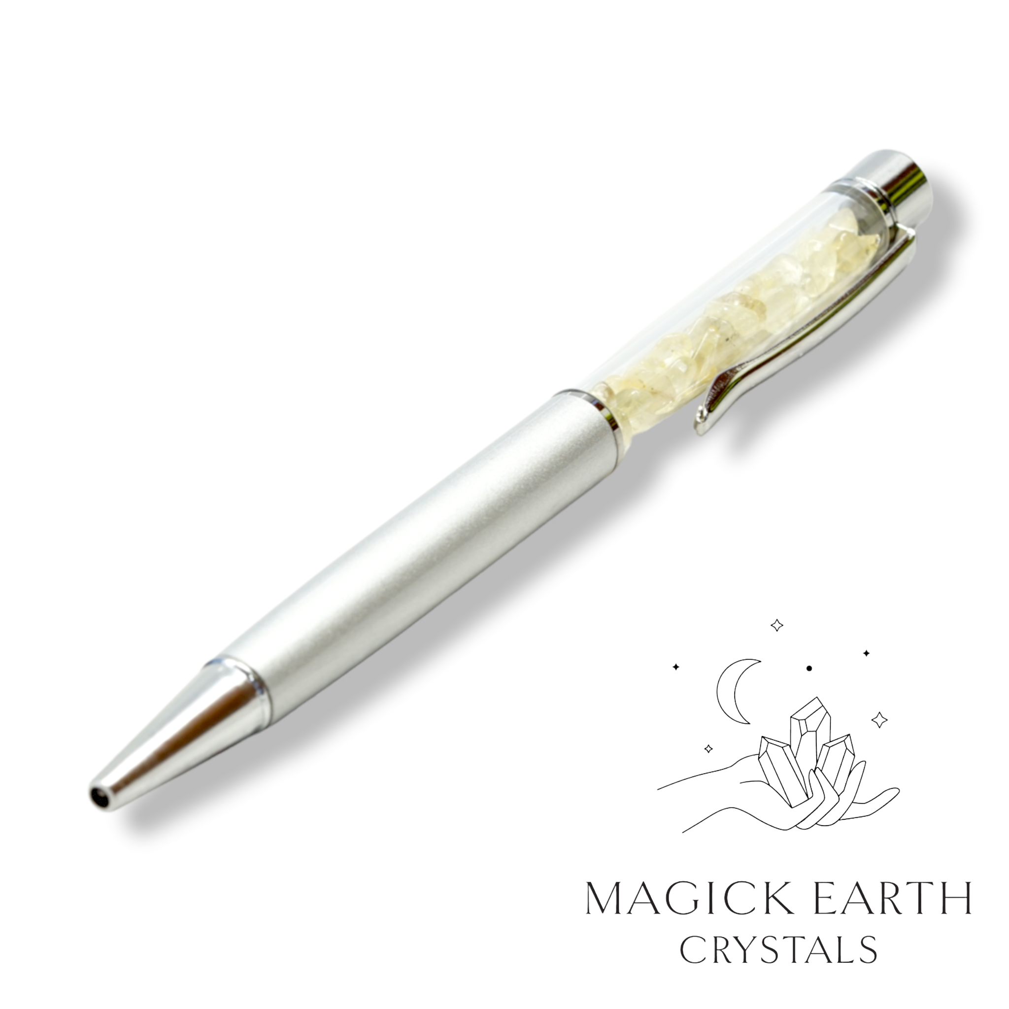Citrine Crystal Chip Pen Matte Platinum For Abundance & Joy