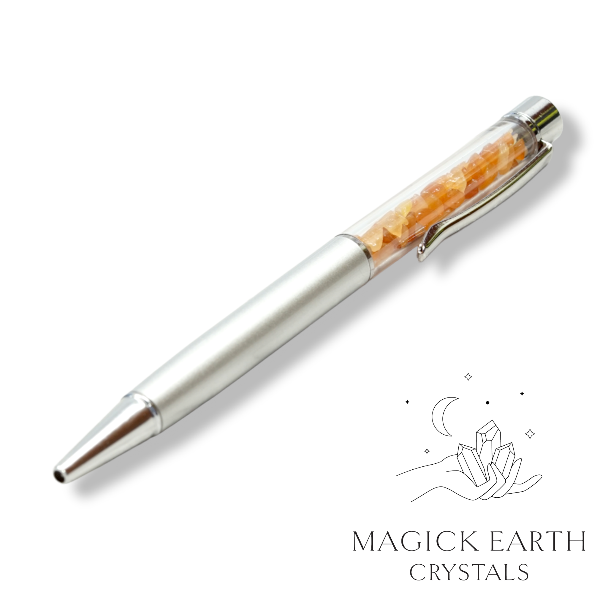 Red Aventurine Crystal  Chip Pen Matte Platinum For Luck & Opportunity