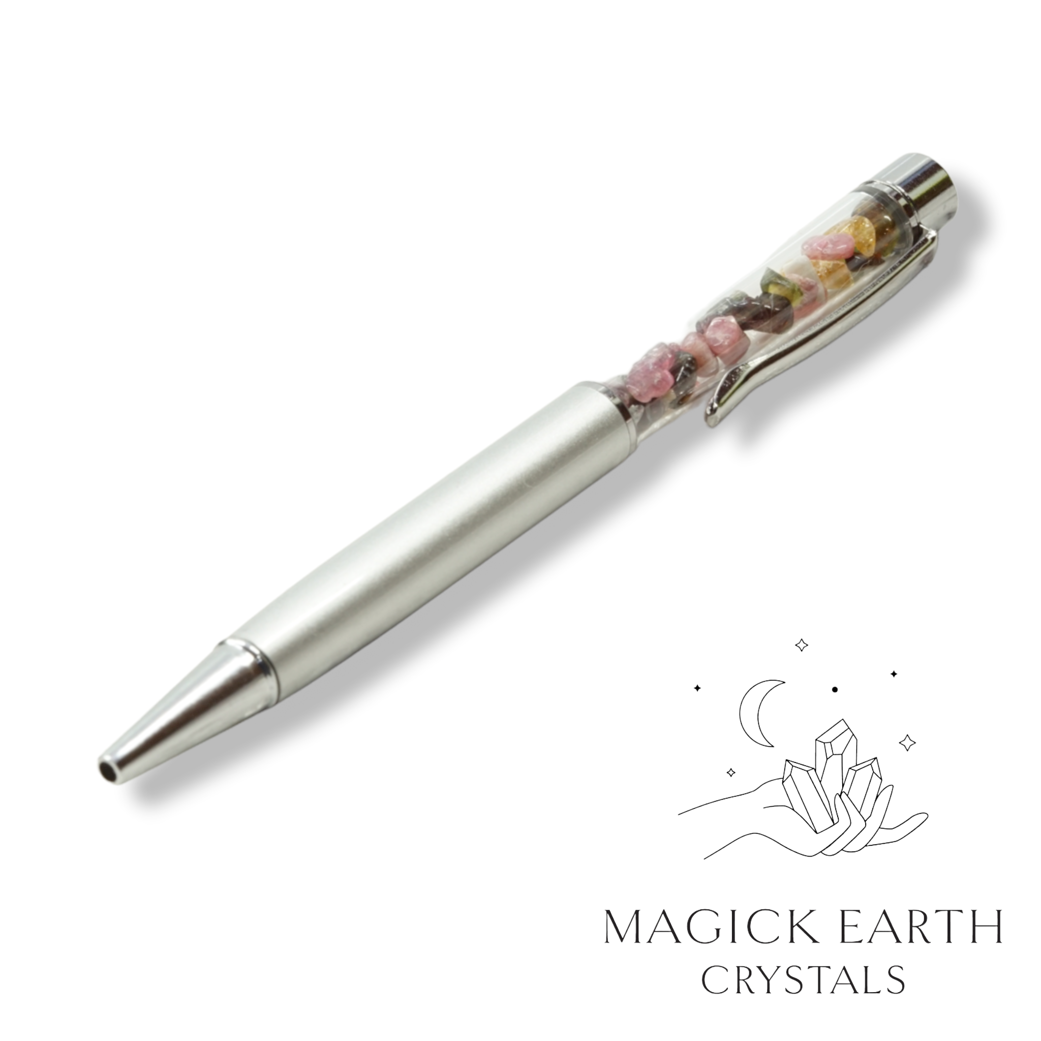 Tourmaline Crystal Gemstone Chip Pens with Matte Platinum Finish