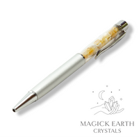 Yellow Aventurine Crystal  Chip Pen Matte Platinum For Luck & Opportunity