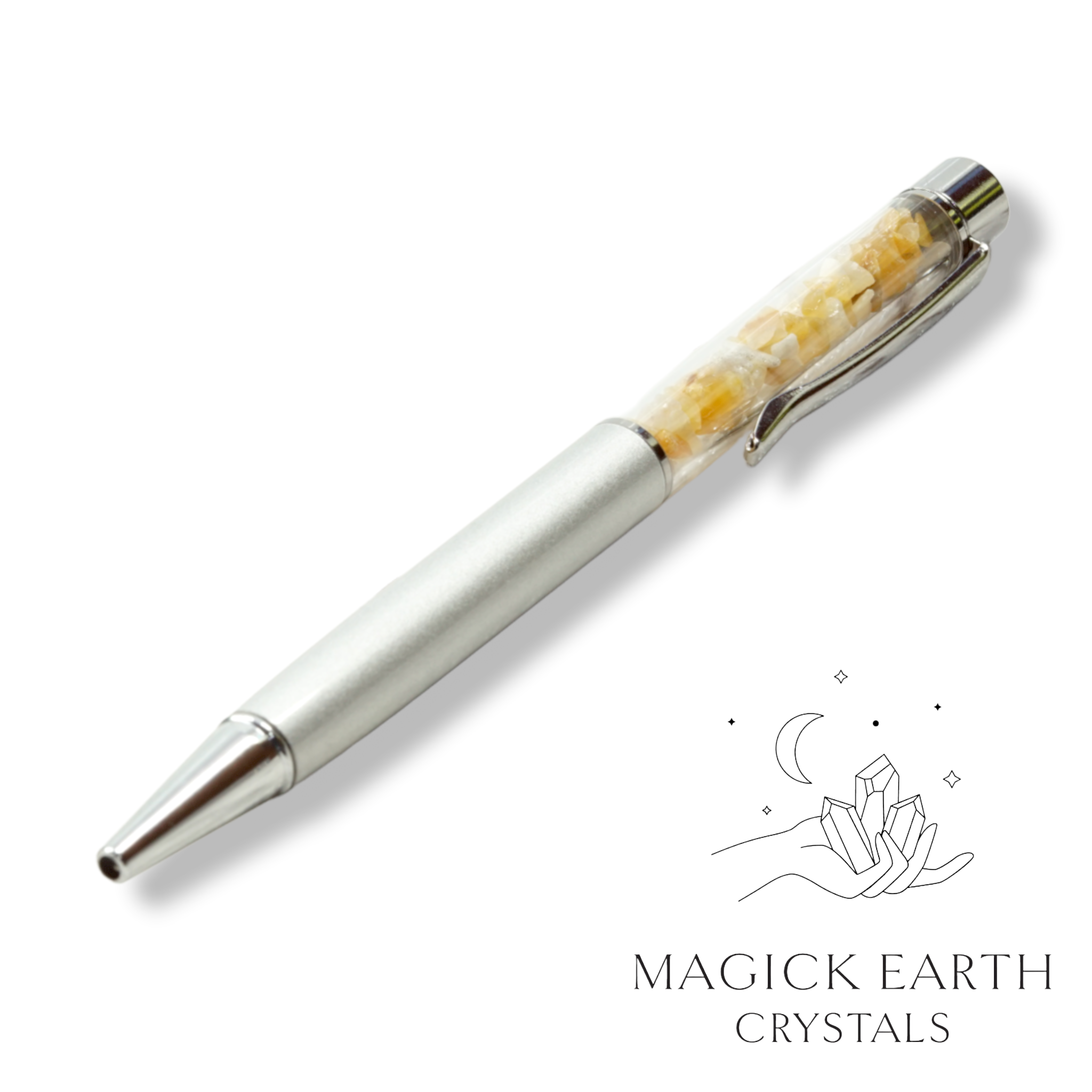 Yellow Aventurine Crystal  Chip Pen Matte Platinum For Luck & Opportunity