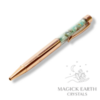Amazonite Crystal Chip Pens with Bright Rose Gold Finish For Boundaries & Emotional Balance