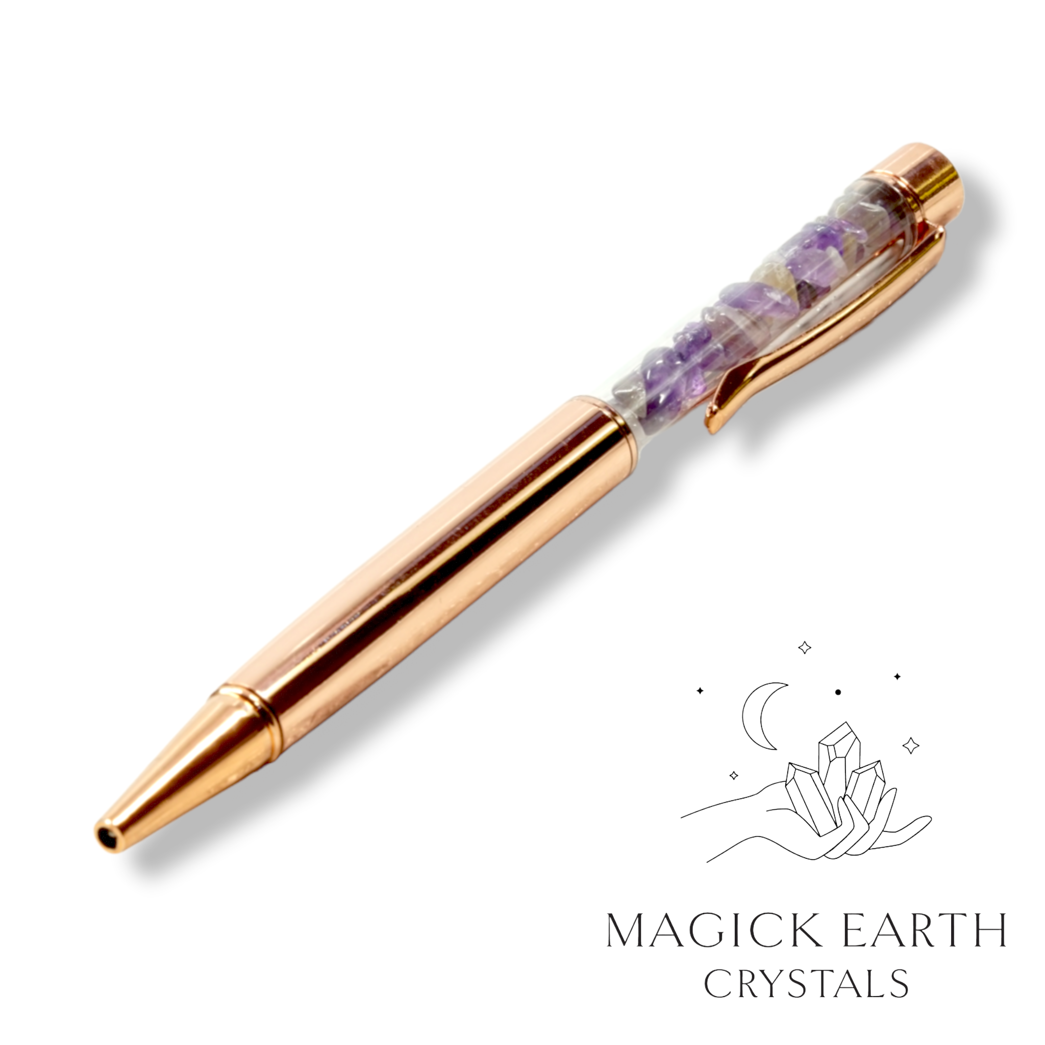 Amethyst Crystal   Chip Pens  Bright Rose Gold For Stress Relief & Sleep