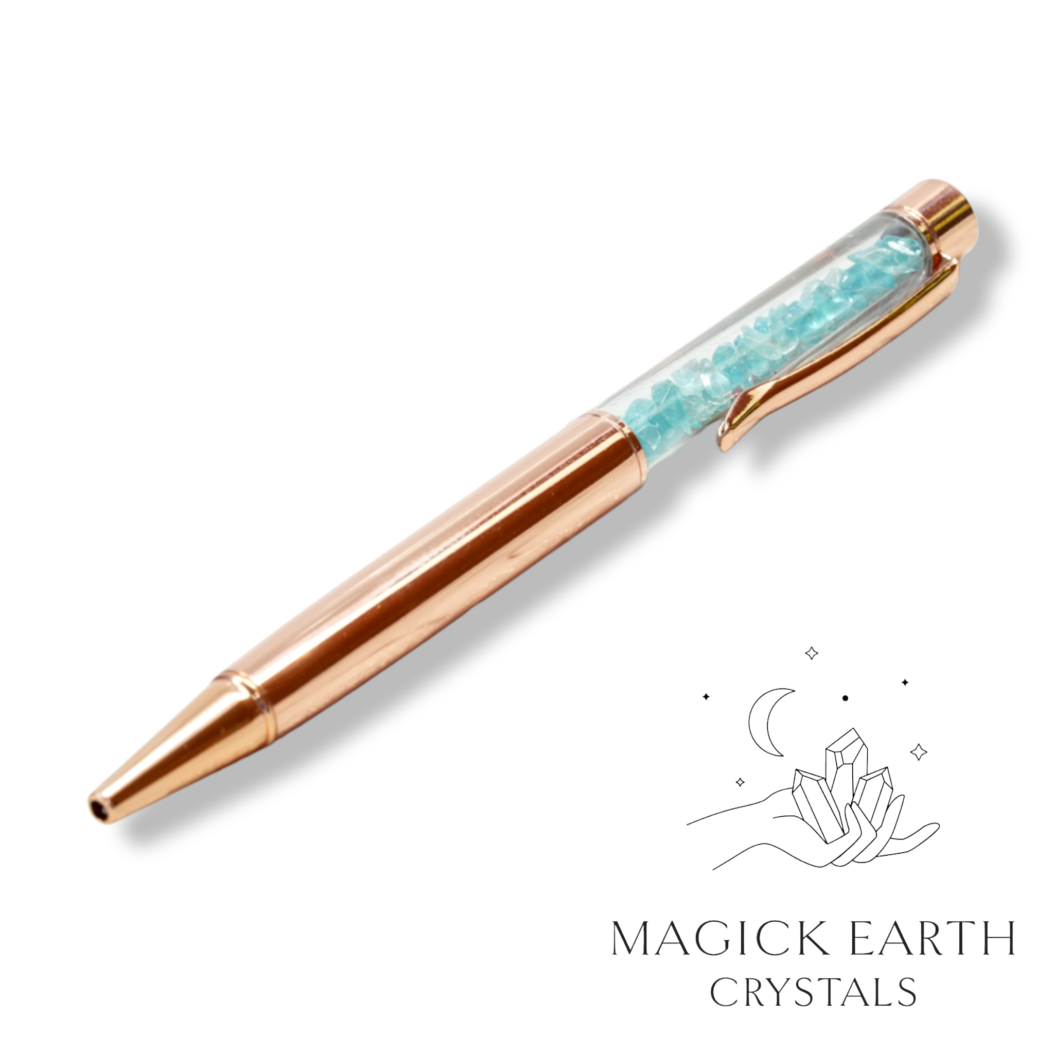 Apatite Crystal Chip Pens with Bright Rose Gold Finish For Motivation & Creativity