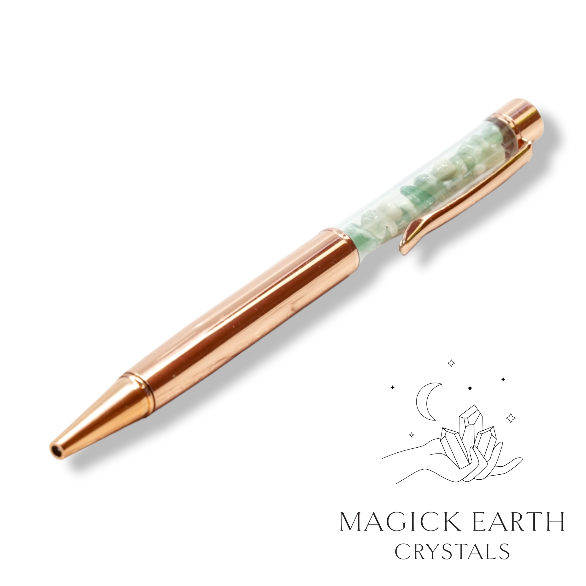 Aventurine Crystal Gemstone Chip Pens with Bright Rose Gold Finish
