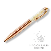 Citrine Crystal Chip Pen  Bright Rose Gold  For Abundance & Joy