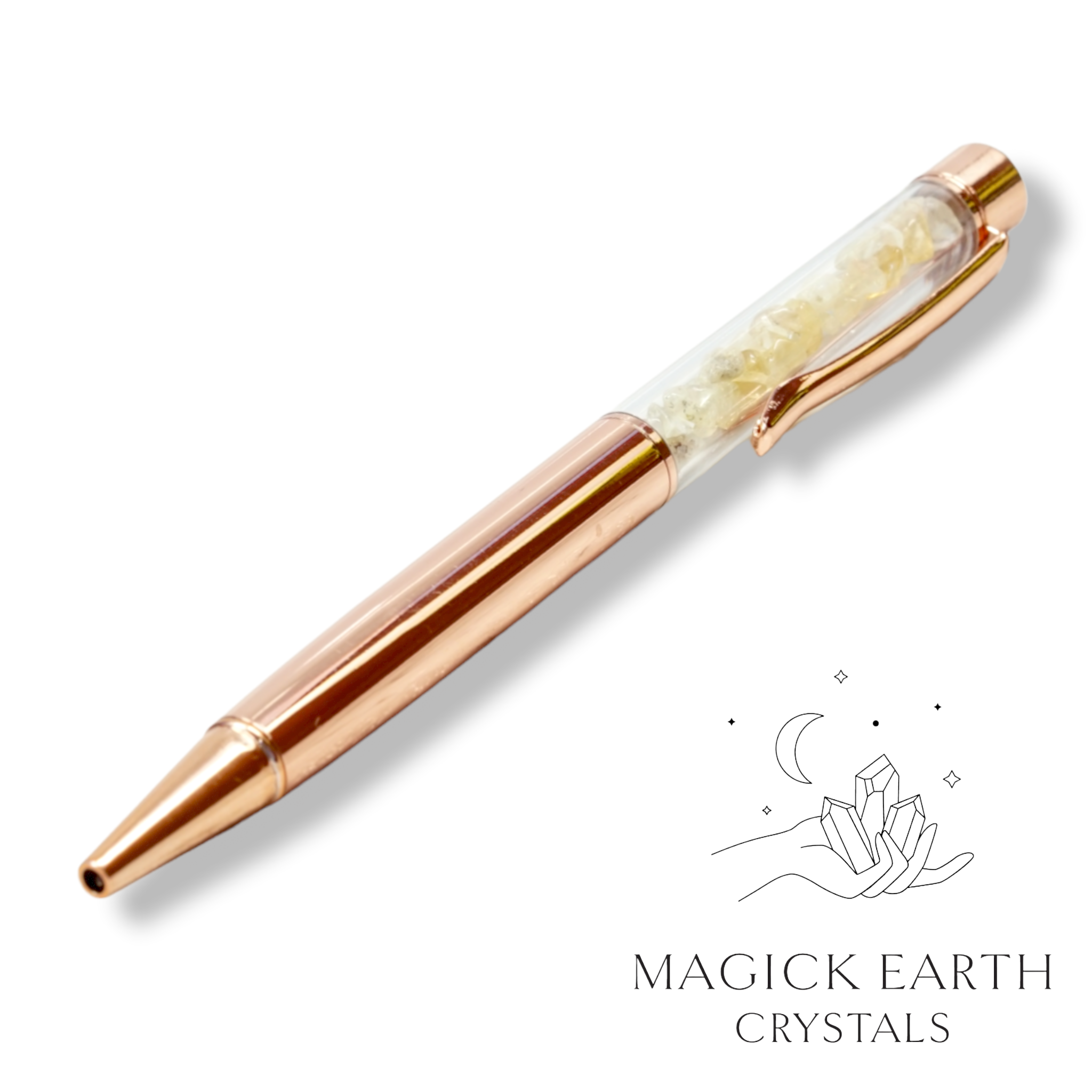 Citrine Crystal Chip Pen  Bright Rose Gold  For Abundance & Joy