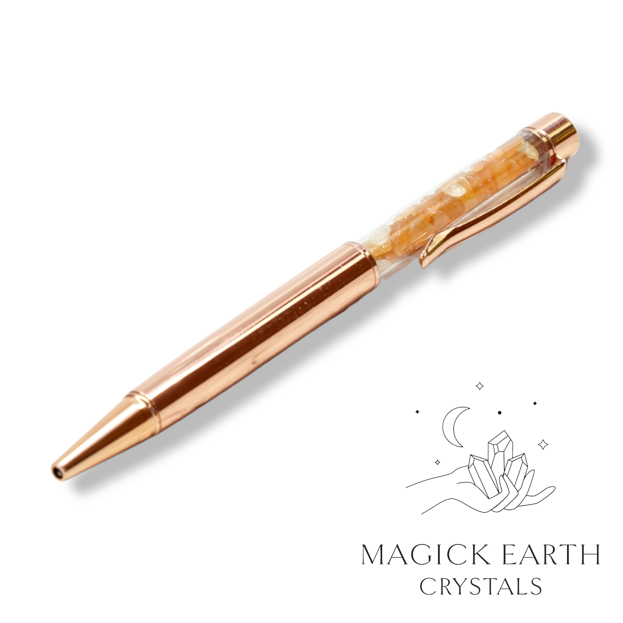 Red Aventurine Crystal Chip Pen Bright Rose Gold For Luck & Opportunity