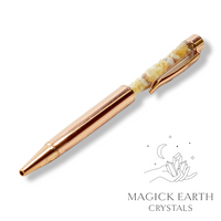 Yellow Aventurine Crystal Chip Pen Bright  Rose Gold For Luck & Opportunity