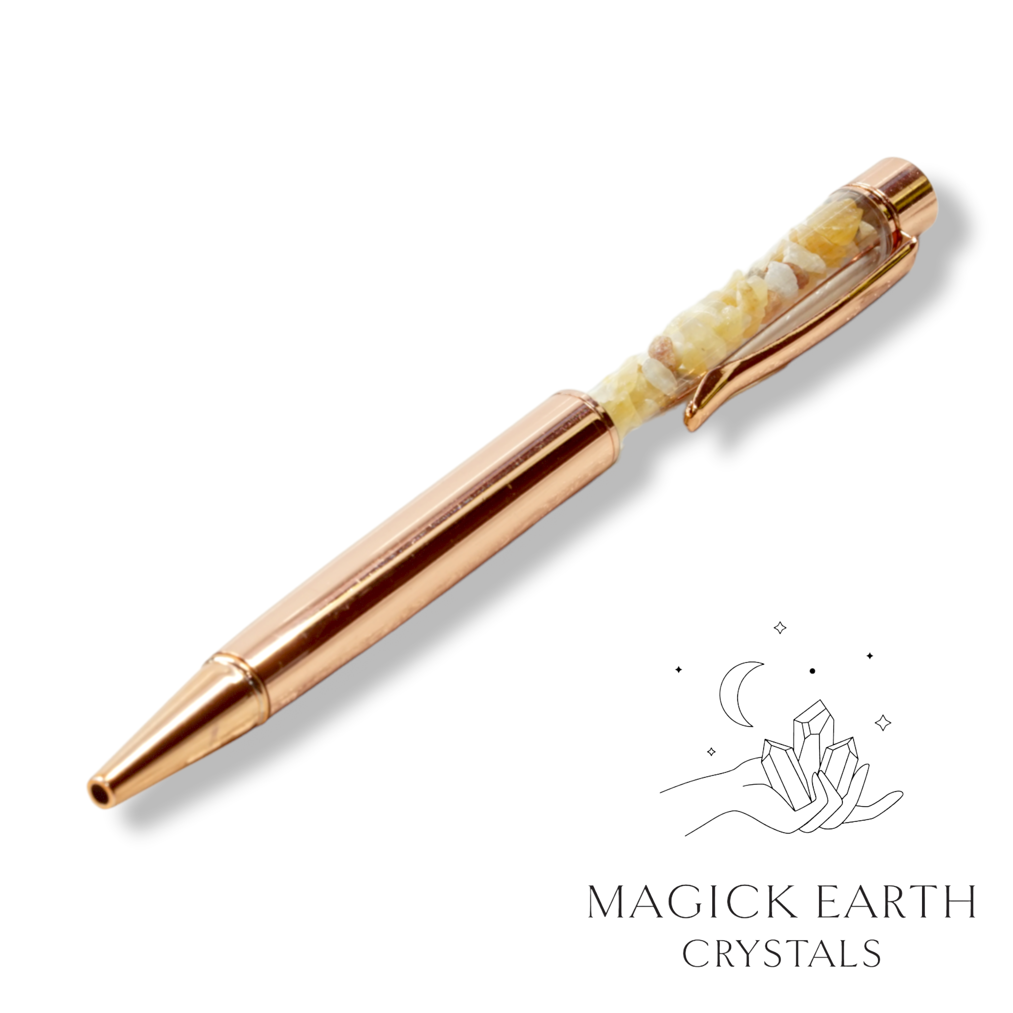 Yellow Aventurine Crystal Chip Pen Bright  Rose Gold For Luck & Opportunity