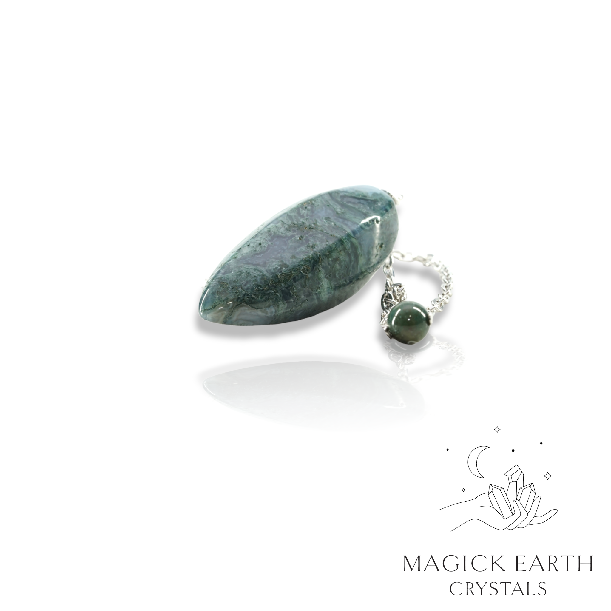 Moss Agate Freeform Teardrop Pendulum For Natural Earth Magick