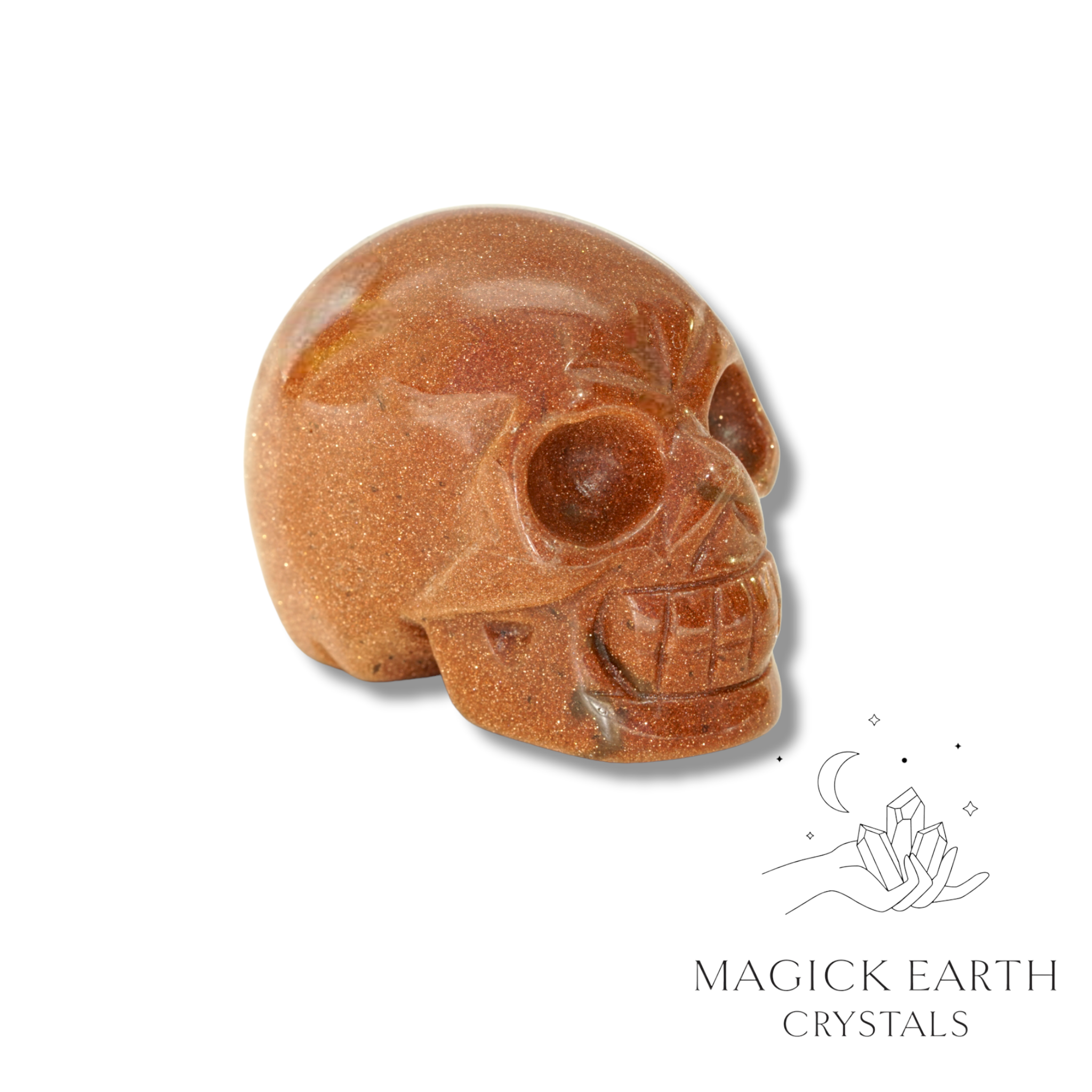 Goldstone Carved Skull For Ambition & Action