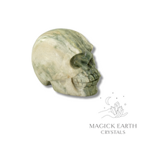 Silver Leaf Jasper Carved Skull For Grounded Perspective