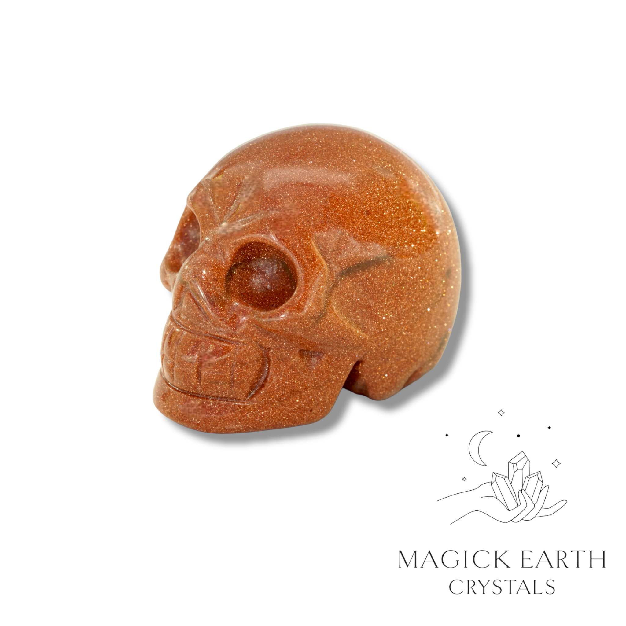 Goldstone  Carved Skull For Ambition & Action