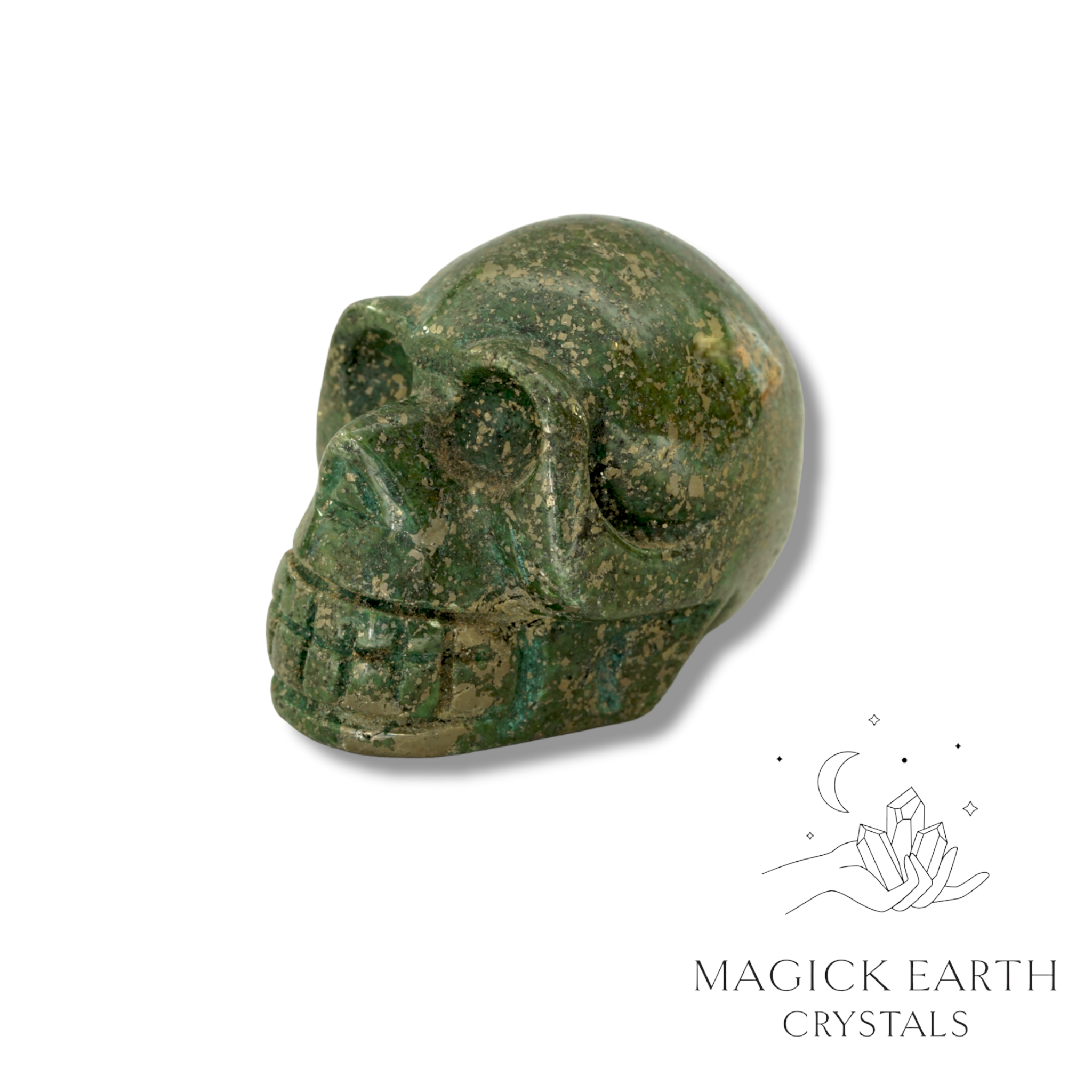 Iron Pyrite (Dyed Green) Carved Skull For Bold Self-Expression
