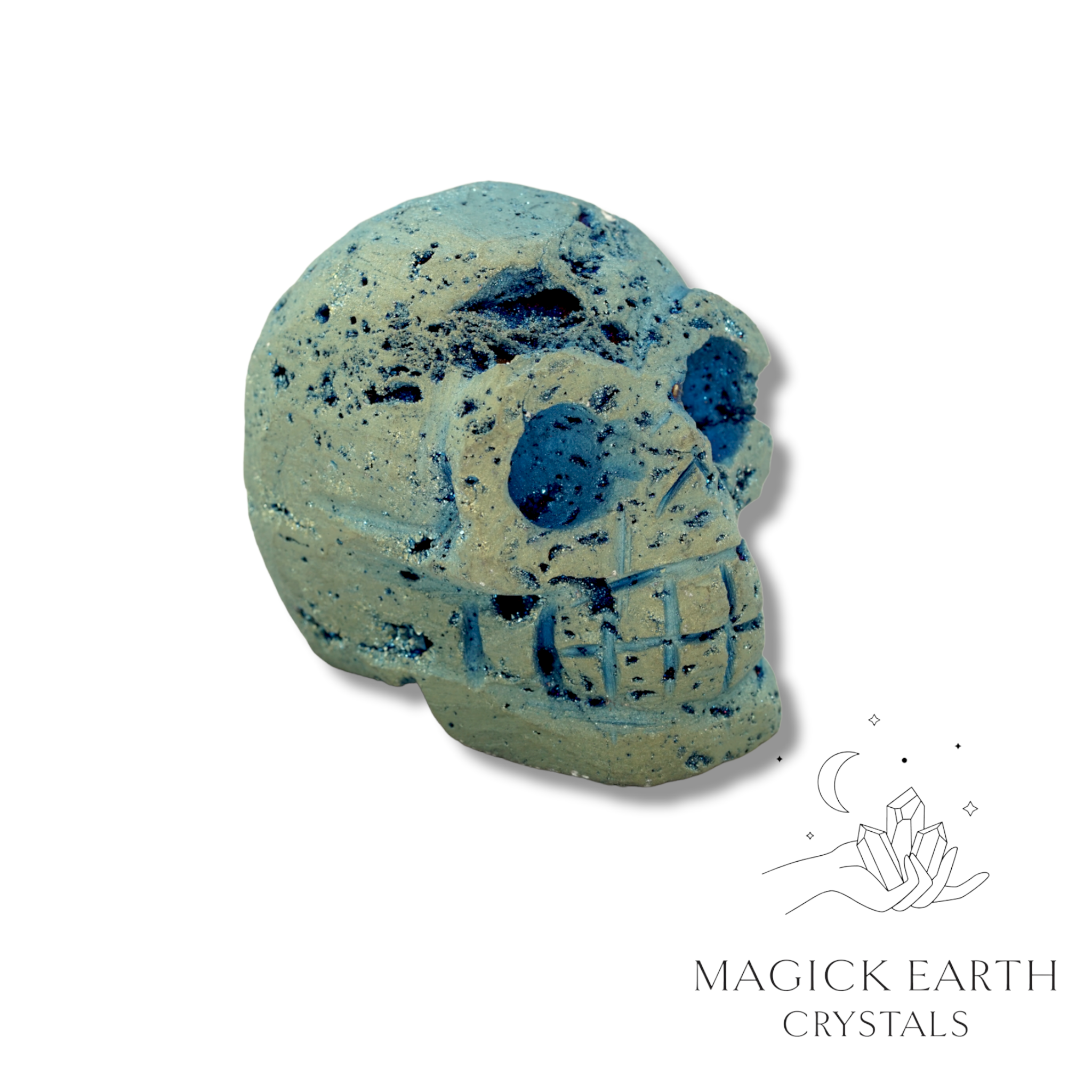 Electroplated Druzy Skull with Teal Finish for Amplified Insight