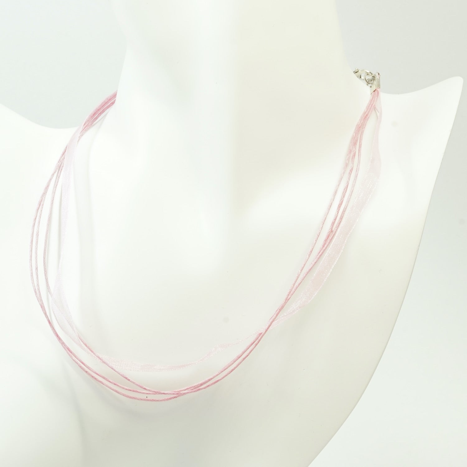 Light Pink Organza and Waxed Cotton Necklace with Platinum Findings