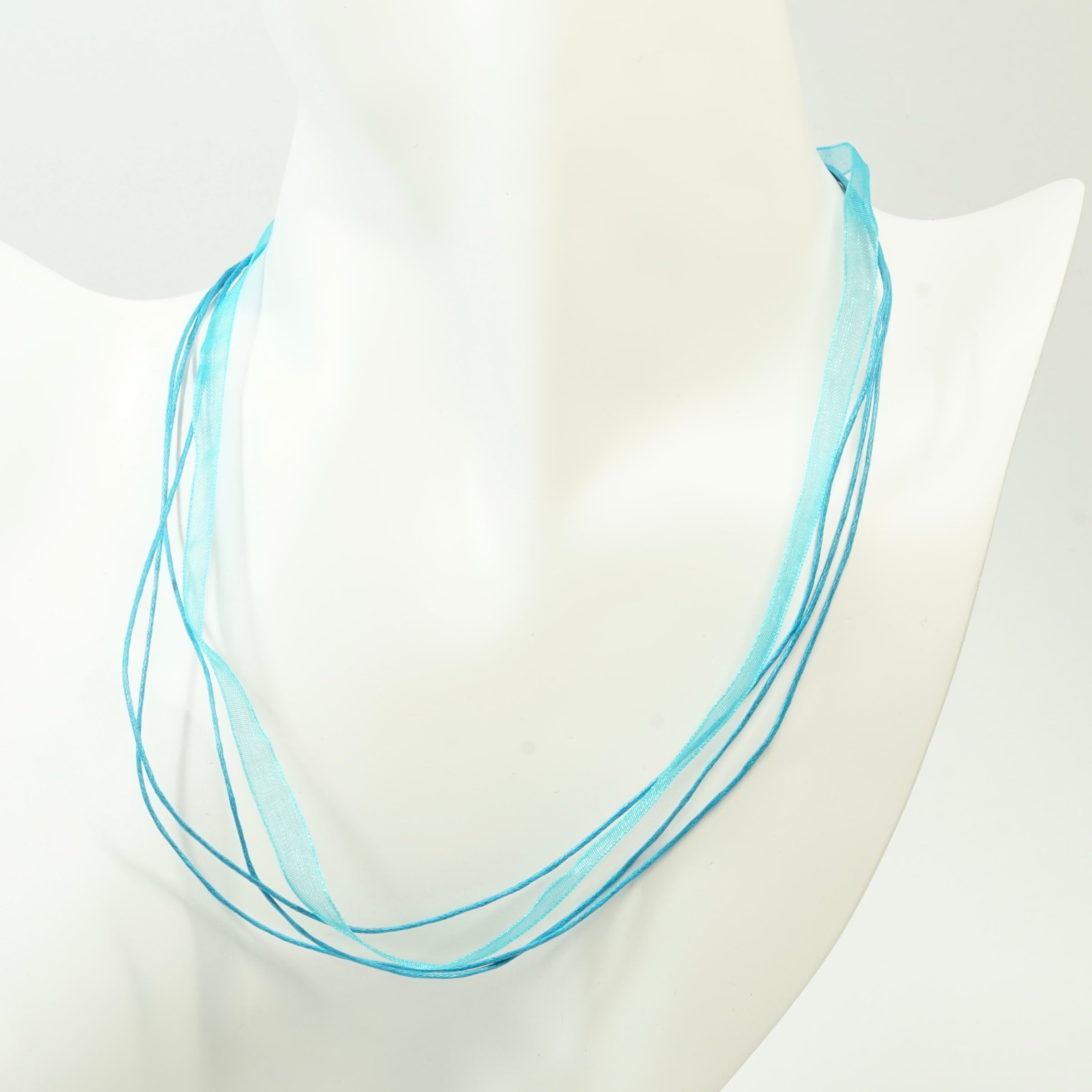 Mid  Blue Organza and Waxed Cotton Necklace with Platinum Findings