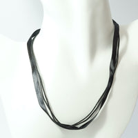 Black Satin Ribbon and Waxed Cotton Cord Necklace with Platinum Findings