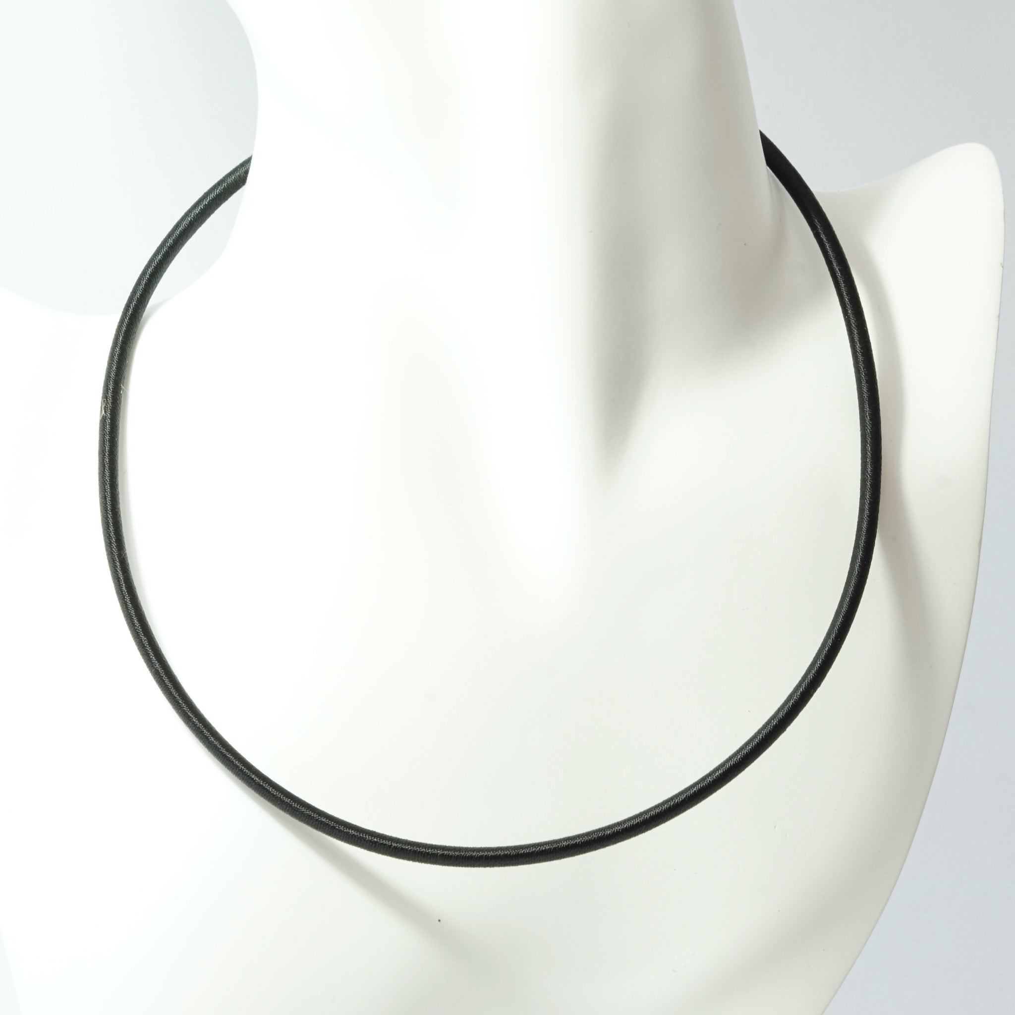 Black Silk Cord Necklace Platinum Finish