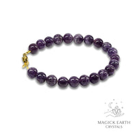 Amethyst Crystal Bracelets 8mm Beads Gold Clasp Finish For Sacred Stillness